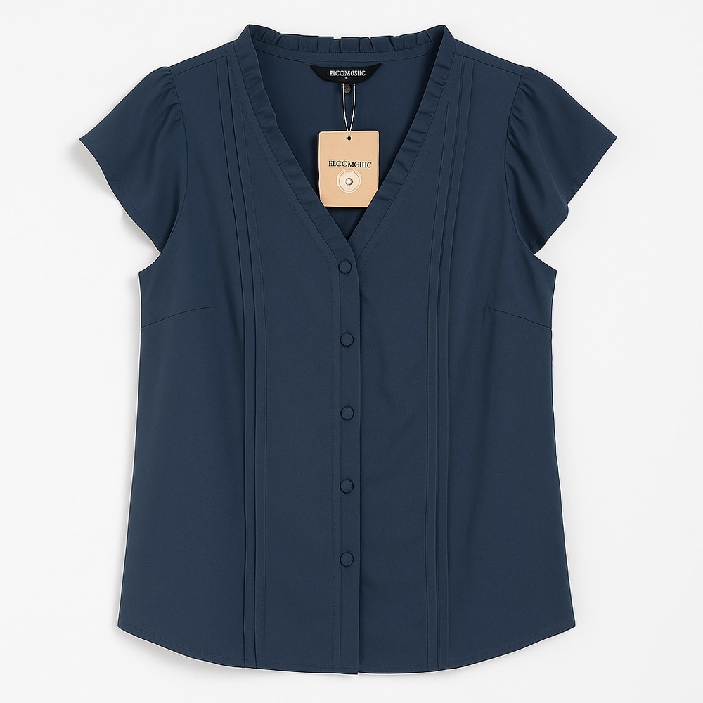 NWT BLOOMCHIC Women’s Navy Blue Button-Front Blouse Size 14-16 - Picture 3 of 11